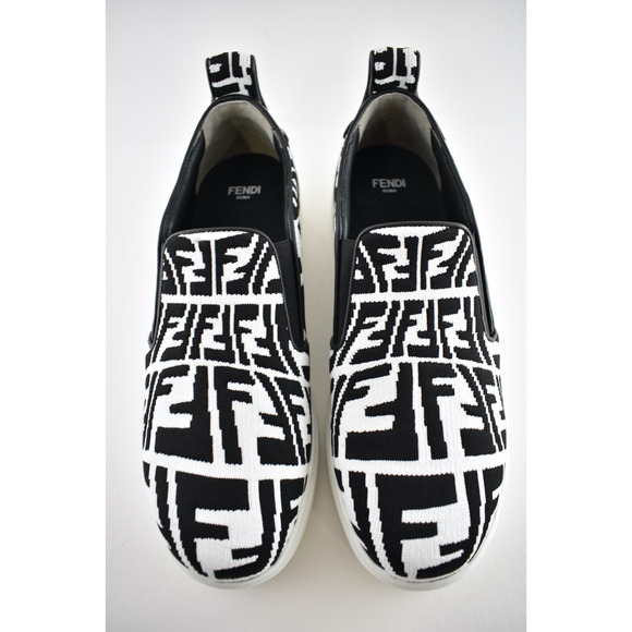 Fendi Vertigo Black White FF Logo Platform Low Top Trainer Slip On Sneaker 37.5 - Picture 7 of 12
